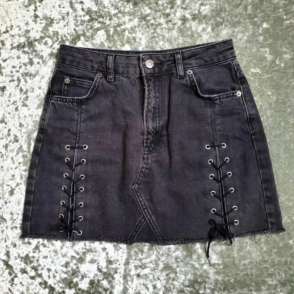 Topshop Black Denim Side Lace Skirt‎